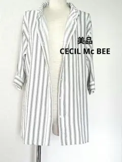 CECIL Mc BEE　白黒　ストライプ　シャツブラウス　M　美品　六分袖