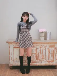 Rilly emulie リリーエミュリ リボンチェックタイトキャミワンピース