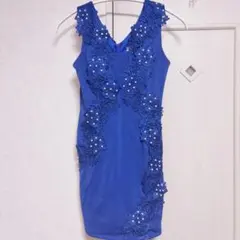 Tika 青 レース パール装飾 ナイトドレス Sサイズ