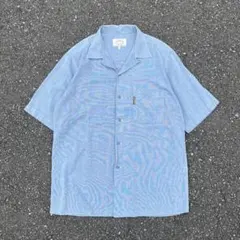 80s 90s ARMANI JEANS 開襟ボックスコットンシャツ ブルー　Mのサムネイル