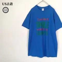GILDAN　US古着　Tシャツ　USA直輸入　90s　英字プリント　ブルー　M