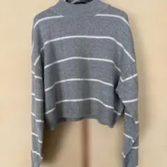 H&M クロップドニットセーター S グレー/ホワイト