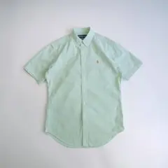 ラルフローレン　刺繍ロゴ　半袖BDストライプシアサッカーシャツ　緑白　S古着