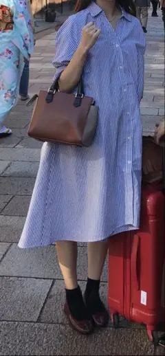 LEPSIM マタニティストライプ柄ロングシャツワンピース