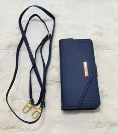 ネイビー 手帳型ケース ストラップ付き