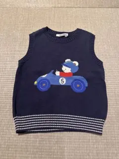 美品familiar ファミリア 車柄 ニットベスト 紺100サイズ紺色☆男の子