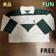 【美品】FUN ボーダー柄 ポロシャツ 長袖 グリーン ホワイトのサムネイル