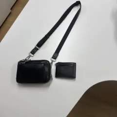 ZARAブラックレザーショルダーバッグ ウォレットセット