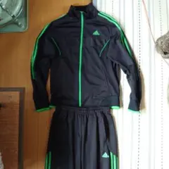 adidas ジャージセット ブラック/グリーン Climalite アディダス