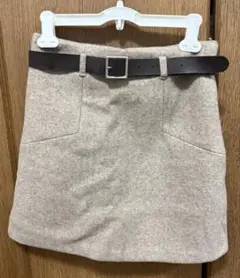 韓国　attrangs ウール　ベルト付き　ミニスカート　台形スカート　ブラウン