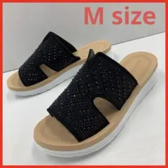 新品☆レディース☆Mサイズ☆ビジュー オープントゥサンダル☆黒色