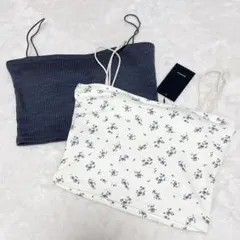 【新品2枚セット】EMODA エモダ ボックスキャミソール 花柄 リブ グレーのサムネイル