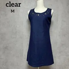 クリア　clear ノースリーブワンピース　スタッズ付　ミニ　上品　M