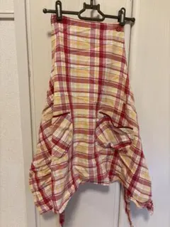 チェック柄エプロン 赤と黄色