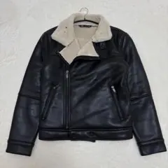 【極美品】ZARA フェイクムートン ライダースジャケット ブラック Mサイズ