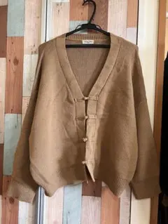 Samansa Mos2 ベージュ Vネック カーディガン/フリーサイズ