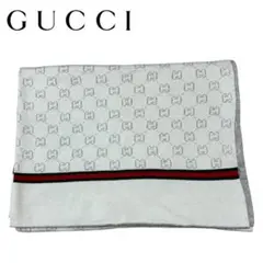 GUCCI ロゴパターンリバーシブルショール マフラー/ホワイト グレー