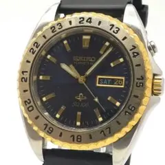 稼働品 SEIKO KINETIC メンズ腕時計 自動巻き デイデイト 裏スケ