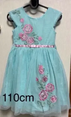 110cm Spring Summer Dress 水色 花柄刺繍 ドレス
