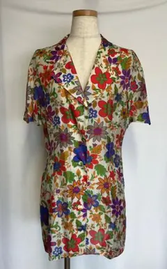 SCAPA スキャパ 花柄 パッチワーク風 シャツワンピース リバティ 40