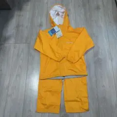 新品 mont-bell 黄 レインスーツ カッパ 130 撥水ジッパー