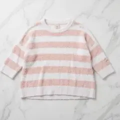 ジェラートピケ ボーダーもこもこニット プルオーバー ピンク フリー