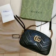 GUCCI ※数回使用】エミリーホースビットチェーンバックネイビー 斜め 
