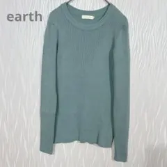 アース クルーネック ニット プルオーバー ライトグリーン 長袖　 M　秋冬