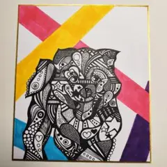 ペン画「犬」色紙イラスト ※原画販売