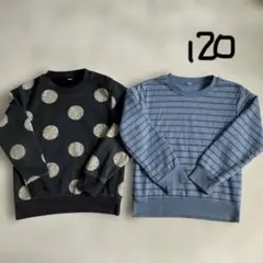 ドット柄・ストライプ柄長袖トレーナー 裏起毛　120cm