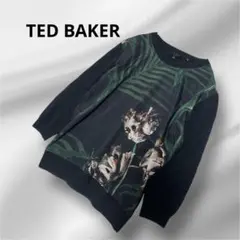 TED BAKER/サテン切り替え/コットンカシミヤニット/ブラック洗えるのサムネイル