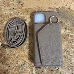 未使用 iPhone14ケースベージュ色 カードポケット ミラー ストラップ