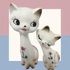 昭和レトロ】猫の陶器製置物 ペア コンパクト花柄 可愛い♡ - メルカリ