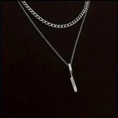 2連 チェーン ネックレス シルバー ツイストバー メンズ レディース