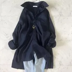 美品＊リゼッタ リネンスキッパーブラウス ネイビー紺 長袖 ゆったり 