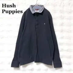 ハッシュパピー 長袖ポロシャツ L ダークネイビー バイカラー ワンポイント刺繍のサムネイル
