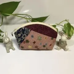 和柄パッチワークのシェルポーチ★小Ａ★ハンドメイド