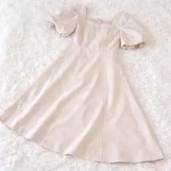 パフスリーブ ワンピース フレア スクエアネック バックシャーリング F