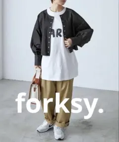 【forksy.】 2way デニムショート丈 ノーカラージャケット Fサイズ