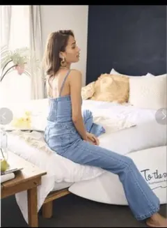 to the saeライトブルーベアデニム サロペット