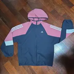 adidas フード付きジャケット ネイビー/ピンク