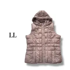 フード付き中綿ベスト 【LL】 ラビットファー シンプル 大きいサイズ