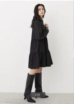 rienda ティアードギャザーSH OP BLK S