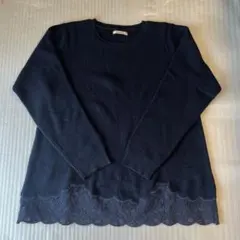 Rose Tiara ネイビー レース裾 長袖ニット 42サイズ