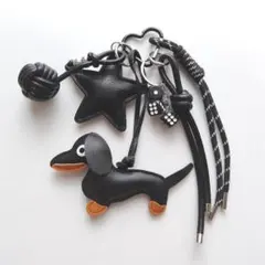 じゃらじゃらキーホルダー キーチャーム ダックスフンド×サイコロ 黒 ブラック