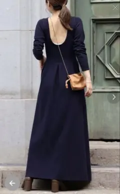 Bonjour Saganネイビー バックオープン ニットワンピース