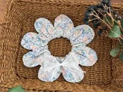 犬用スタイ　花柄ブルー　ハンドメイド