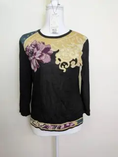 【大きいサイズLL】レオナール ニット 半袖 花柄 ラインストーン カシミヤ レオナール ニット 花柄 ラインストーン Lサイズ ネイビー