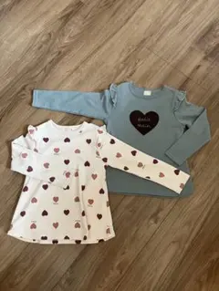 petit main 長袖カットソーセット 水色・ハート柄