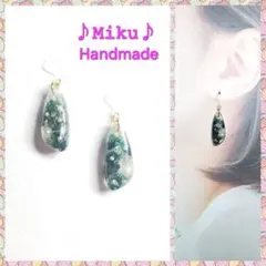 No.489-A 琉球ガラス☆ブラックラメ☆ピアス・イヤリング(ネイビー